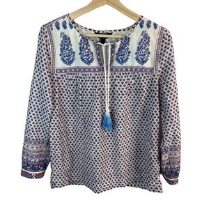 J Crew G5104 Point Air Floral Paisley Cotton Blouse Top Bright Periwinkle Size 4